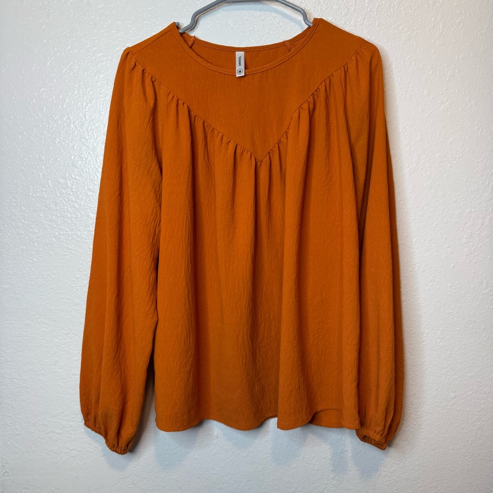 Tasamo Flowy Peasant Boho Top Rust Orange Fall Blouse Size Medium